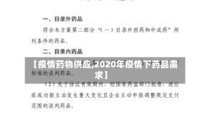 【疫情药物供应,2020年疫情下药品需求】